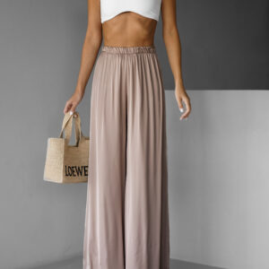 Světle hnědé saténové široké kalhoty SITAKE Velikost: Extra délka