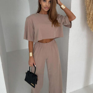 Světle hnědý kalhotový komplet BELLEZA Velikost: ONESIZE