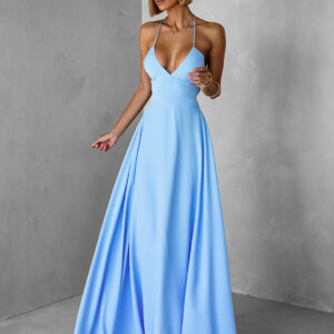 Světle modré dlouhé elegantní šaty DAMIANO Velikost: ONESIZE