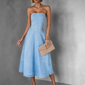 Světle modré džínové dlouhé šaty JEROME bez ramínek Velikost: ONESIZE