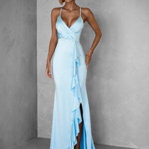 Světle modré elegantní šaty BEERAN s volánky Velikost: ONESIZE