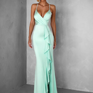 Světle zelené elegantní šaty BEERAN s volánky Velikost: ONESIZE