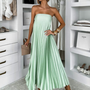 Světle zelené plisované dlouhé šaty AMAONA Velikost: ONESIZE