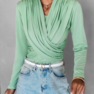 Světle zelené řasené triko SEDAME s dlouhým rukávem Velikost: ONESIZE