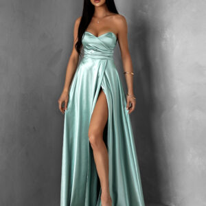 Světle zelené saténové dlouhé šaty SYCHAEUS bez ramínek Velikost: ONESIZE