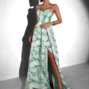 Světle zelené společenské korzetové šaty SEVARON s rozparkem Velikost: L