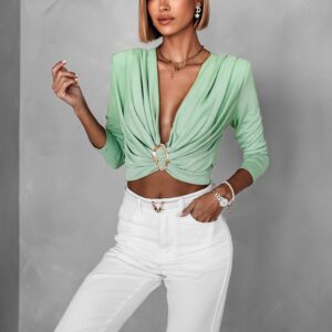 Světle zelený elegantní top BOSTRIK s výstřihem Velikost: ONESIZE