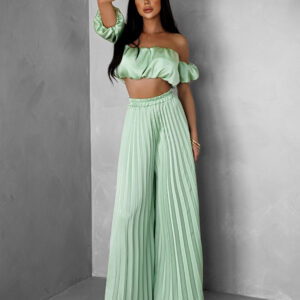 Světle zelený letní saténový kalhotový komplet VISEU Velikost: ONESIZE