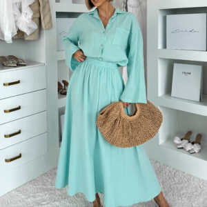 Světle zelený mušelínový košilový komplet BELIANE se sukní Velikost: ONESIZE