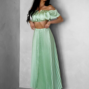 Světle zelený saténový komplet ZERA se sukní Velikost: ONESIZE