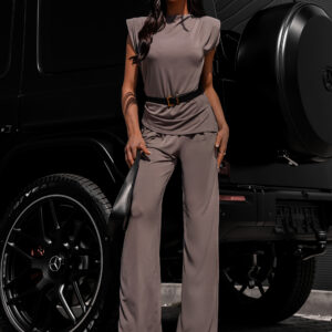 Tmavě béžová elegantní kalhotová souprava RISORA Velikost: ONESIZE