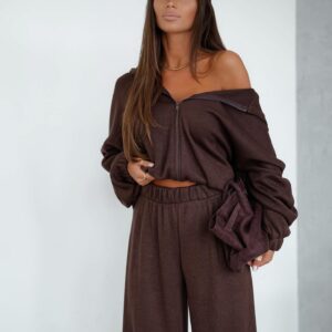 Tmavě hnědá luxusní široká tepláková souprava MATHUA Velikost: ONESIZE