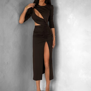 Tmavé hnědé asymetrické šaty BAJRO Velikost: ONESIZE