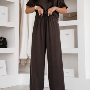 Tmavě hnědé široké saténové kalhoty PULSINA Velikost: ONESIZE