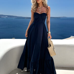 Tmavě modré bavlněné dlouhé letní šaty MIGUEL Velikost: ONESIZE