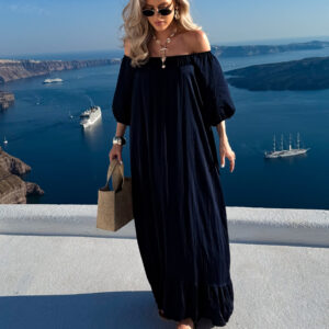 Tmavě modré oversize siroké šaty CICERO s krátkým rukávem Velikost: ONESIZE