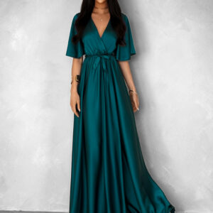 Tmavě petrolejové dlouhé saténové šaty GO HOME s krátkým rukávem Velikost: ONESIZE