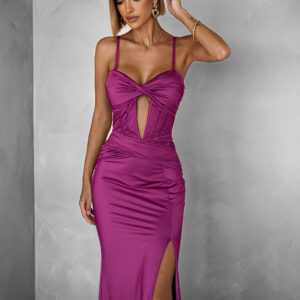 Tmavě růžové dlouhé společenské šaty LIMONA s průstřihy Velikost: ONESIZE