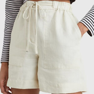 Tommy Hilfiger dámské béžové lněné kraťasy WW0WW37768 34