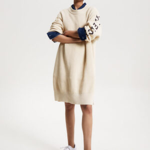 Tommy Hilfiger dámské béžové pletené šaty WW0WW39375 S