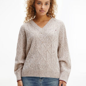 Tommy Hilfiger dámský béžový svetr se vzorem WW0WW31592 S