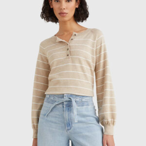 Tommy Hilfiger dámský krémový pruhovaný svetřík WW0WW33667 L