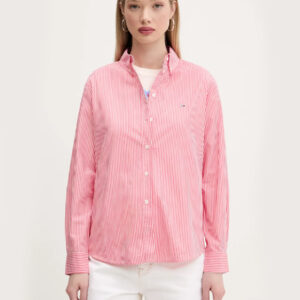 Tommy Jeans dámská růžovo-bílá pruhovaná košile  DW0DW20290 L