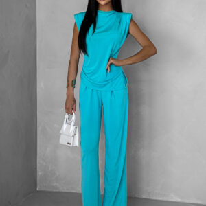 Tyrkysová elegantní kalhotová souprava RISORA Velikost: ONESIZE