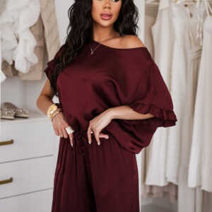 Vínová oversize saténová tunika AEROFF Velikost: ONESIZE