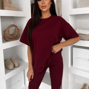 Vínové bavlněné basic tričko LOVETE s krátkým rukávem Velikost: ONESIZE