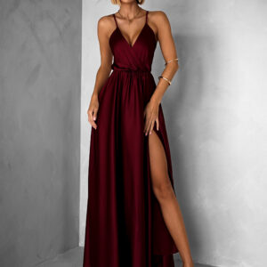 Vínové dlouhé saténové šaty PERFECTLY Velikost: ONESIZE