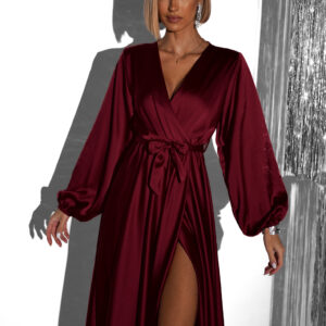 Vínové elegantní šaty WOMAN s dlouhým rukávem Velikost: ONESIZE