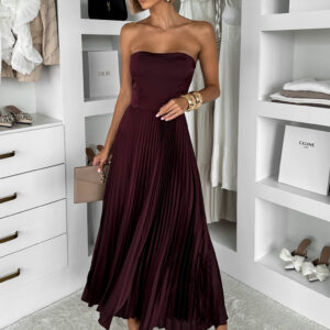 Vínové plisované šaty CAPRIE bez ramínek Velikost: ONESIZE