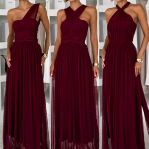 Vínové variabilní společenské tylové plesové šaty OBSIYA s vlečkou Velikost: ONESIZE