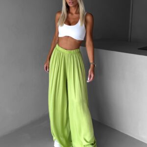 Zelené široké volné dlouhé kalhoty OLVIRA Velikost: Standardní délka