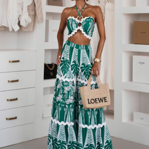 Zelený vzorovaný letní kalhotový komplet SERAPHY Velikost: ONESIZE