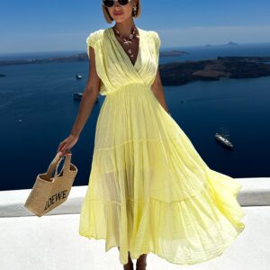 Žluté bavlněné letní dlouhé šaty MARISE Velikost: ONESIZE