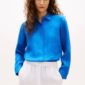 Tommy Hilfiger dámská modrá lněná košile WW0WW44679C4U 40