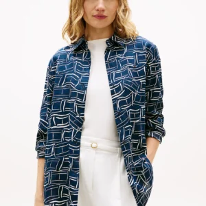 Tommy Hilfiger dámská tmavě modrá lněná košile WW0WW446790GY 40