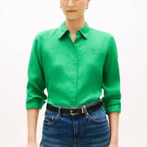 Tommy Hilfiger dámská zelená lněná košile WW0WW44679MS3 34