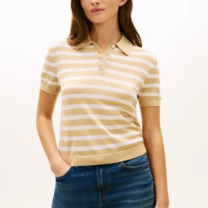 Tommy Hilfiger dámský béžový pruhovaný svetřík WW0WW4850305C L