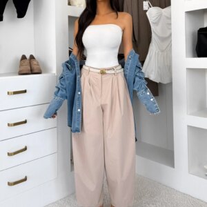Béžové stylové široké kalhoty PANTYS Velikost: ONESIZE