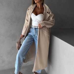 Béžový dlouhý oversize kabát YATTO Velikost: ONESIZE