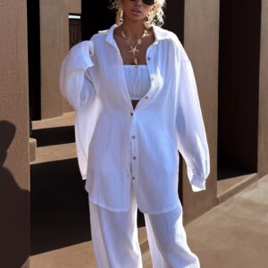 Bílá mušelínová letní oversize košile MEKATHY Velikost: ONESIZE