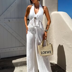 Bílý elegantní stylový letní komplet LEONAR Velikost: M/L