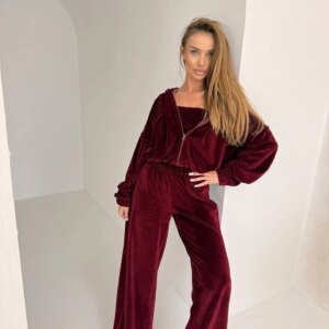 Bordó semišová tepláková souprava BEAUN s topem Velikost: ONESIZE