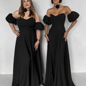 Černé elegantní luxusní dlouhé šaty LAVIRA s rukávky Velikost: M