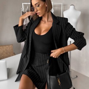 Černé elegantní pruhované oversize sako ORLENA Velikost: ONESIZE