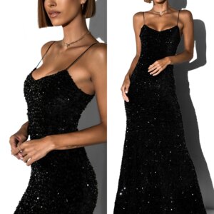 Černé elegantní šaty TOMOE s flitry Velikost: M/L