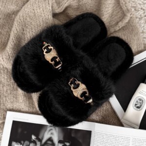Černé huňaté domácí pantofle SOFTIES Velikost: 40-41